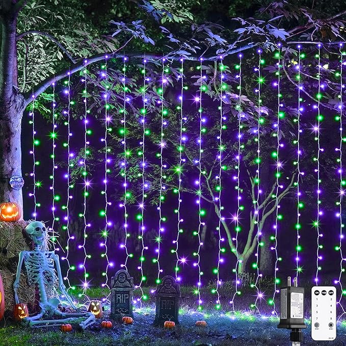 JMEXSUSS 300LED Halloween Curtain Lights with Remote, 9.8x9.8ft Halloween Lig...