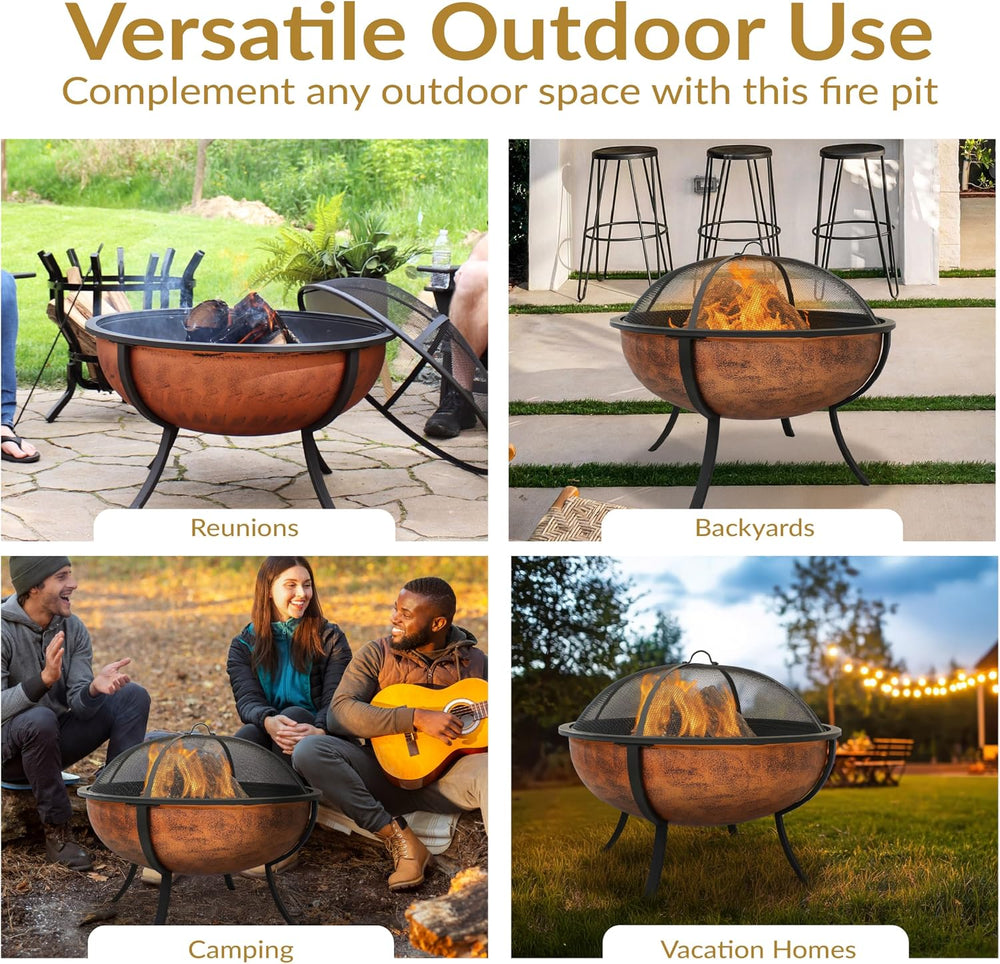 Sunnydaze Round Steel Outdoor Wood-Burning Fire Pit, 32", Copper