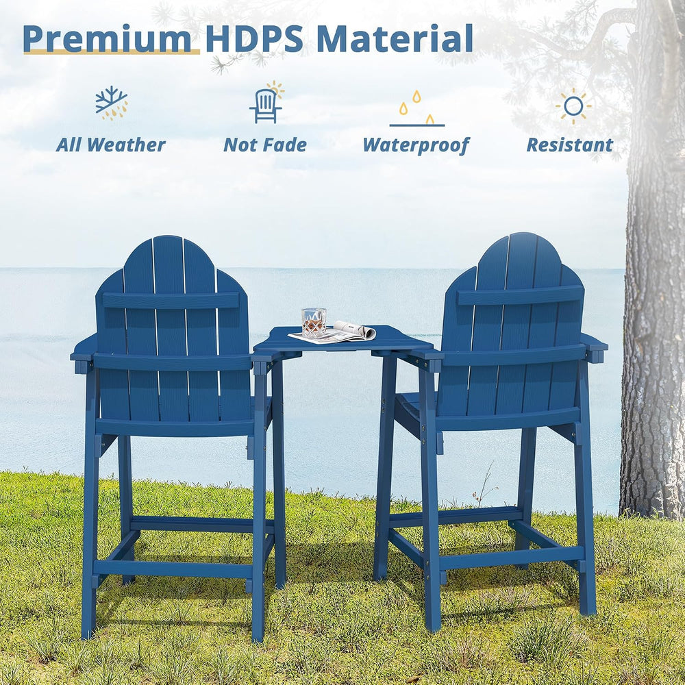 LUE BONA Tall Adirondack Chair Set of 2, HDPS Bar Height Chairs, Navy Blue