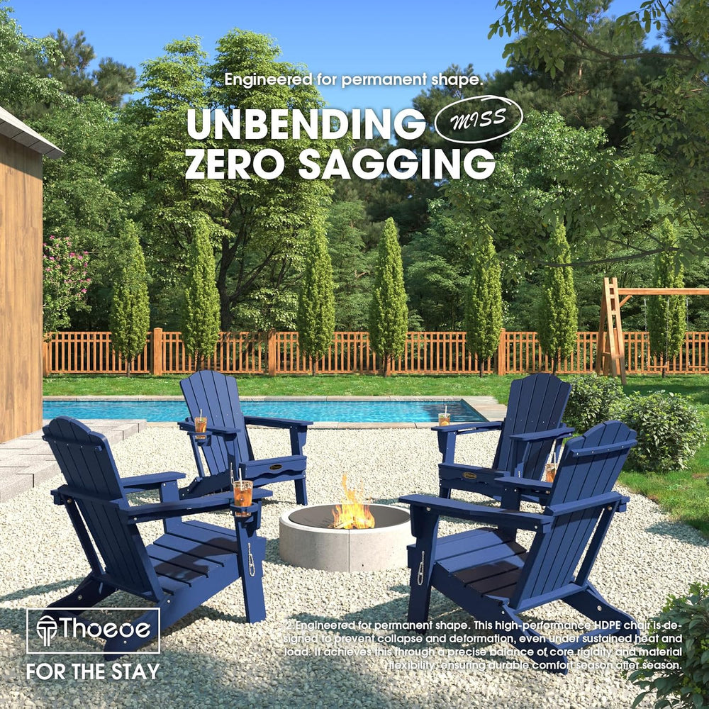 THOEOE Folding Adirondack Chair Set of 2, HDPE All-Weather Outdoor Chair