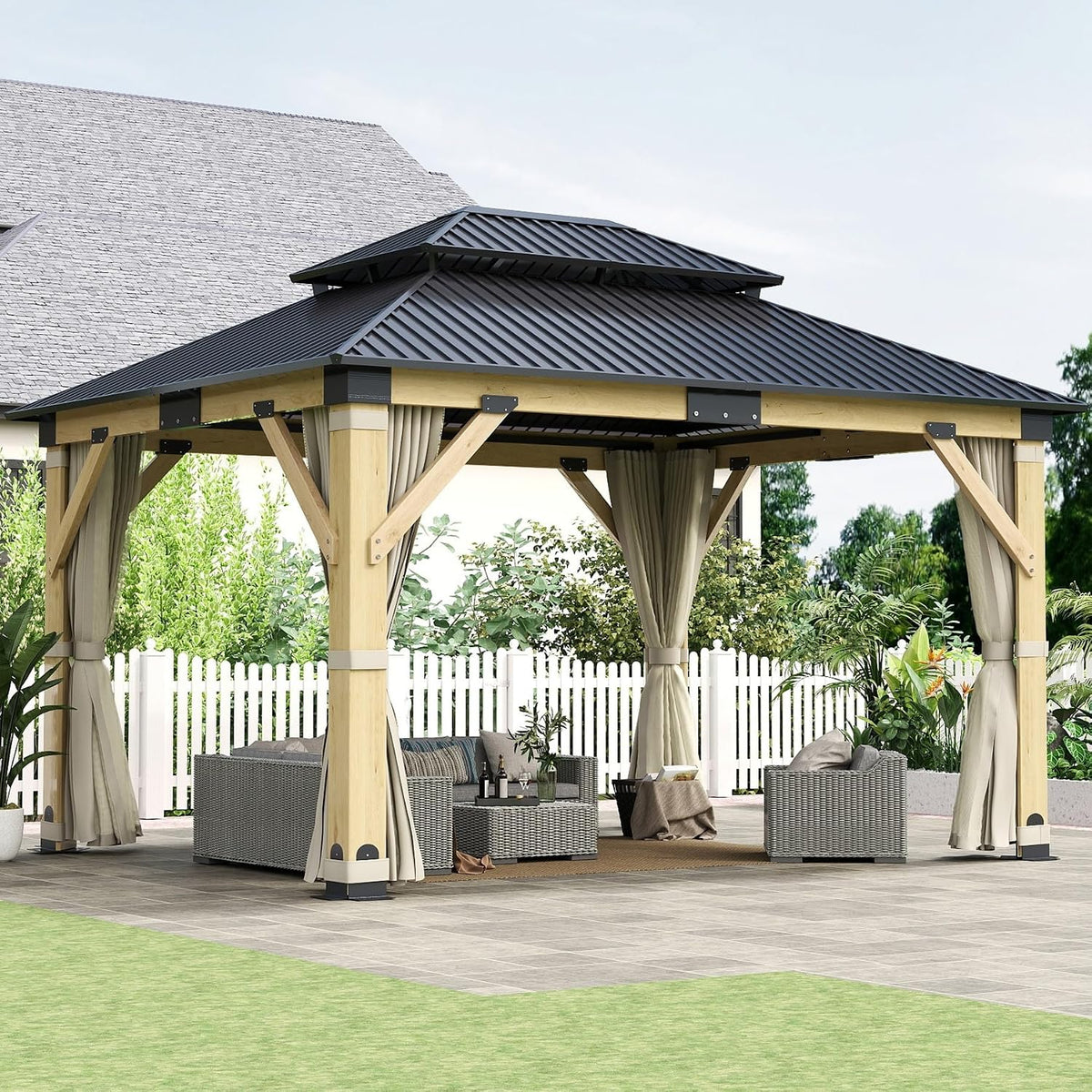 11x13ft wood gazebo, outdoor wooden gazebo with galvanized, main product view