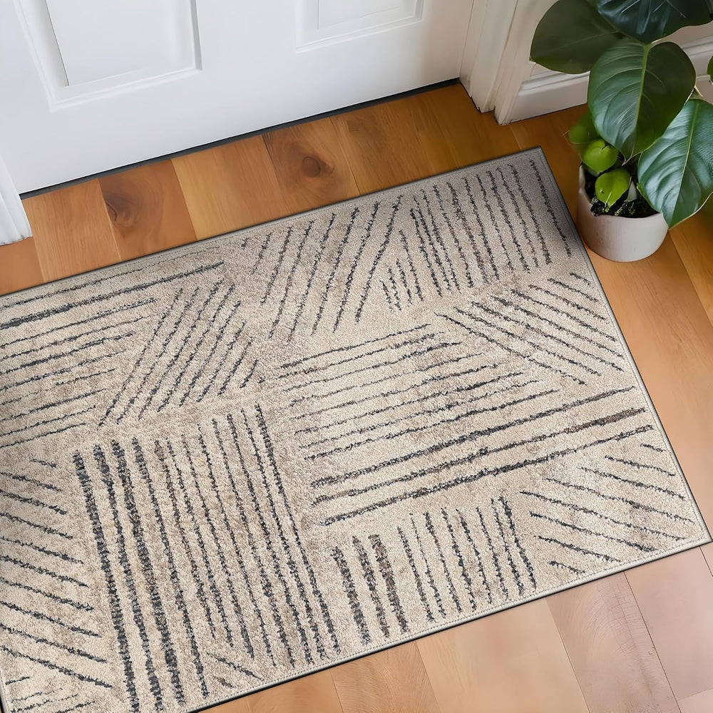 Rugshop Modern High-Low Patchwork Geometric Area Rug Indoor Cream 2'3&quo...