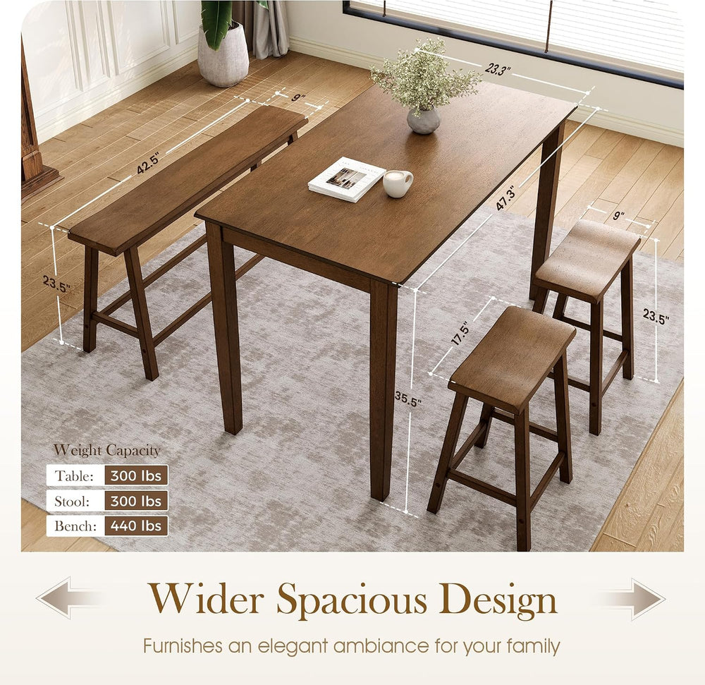 Sophia & William Solid Wood Counter Height Table and Chairs, Rustic Caramel
