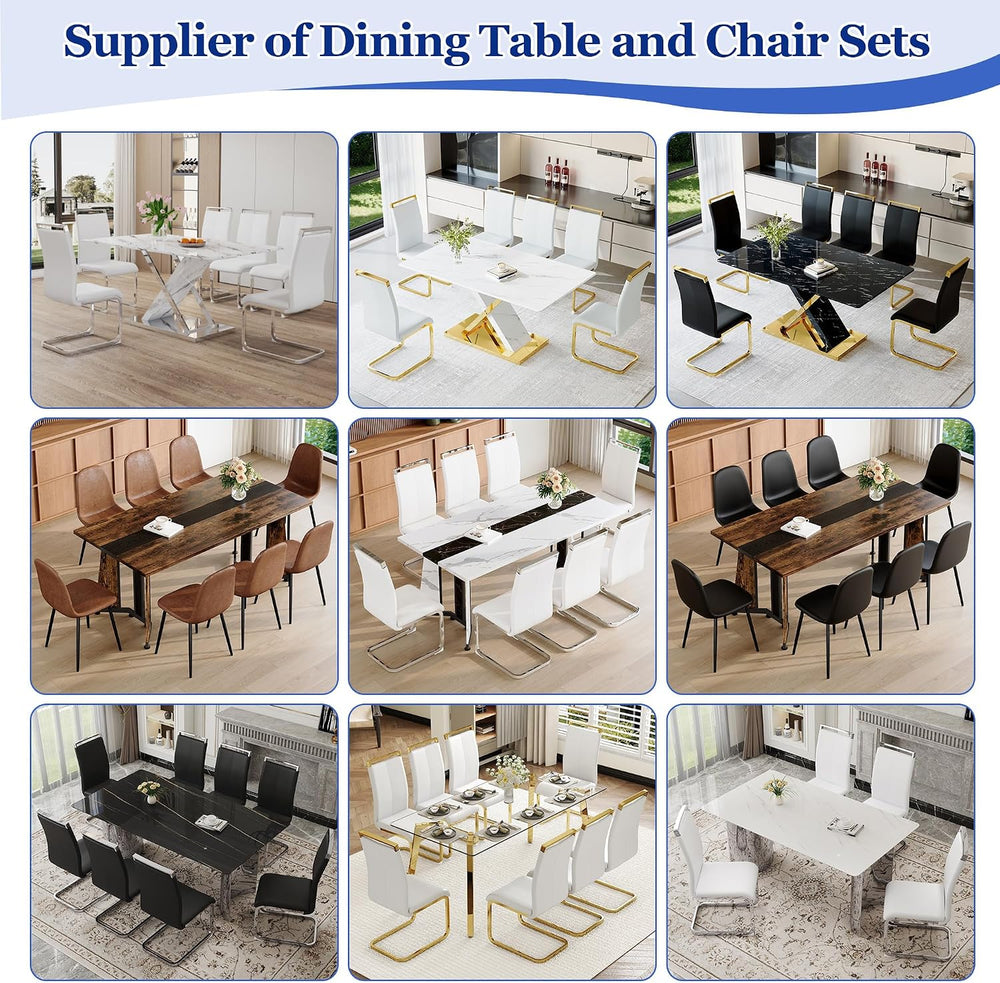 Dining Table Set for 6,White Marble 71'' Dining Room Table with Spaci...
