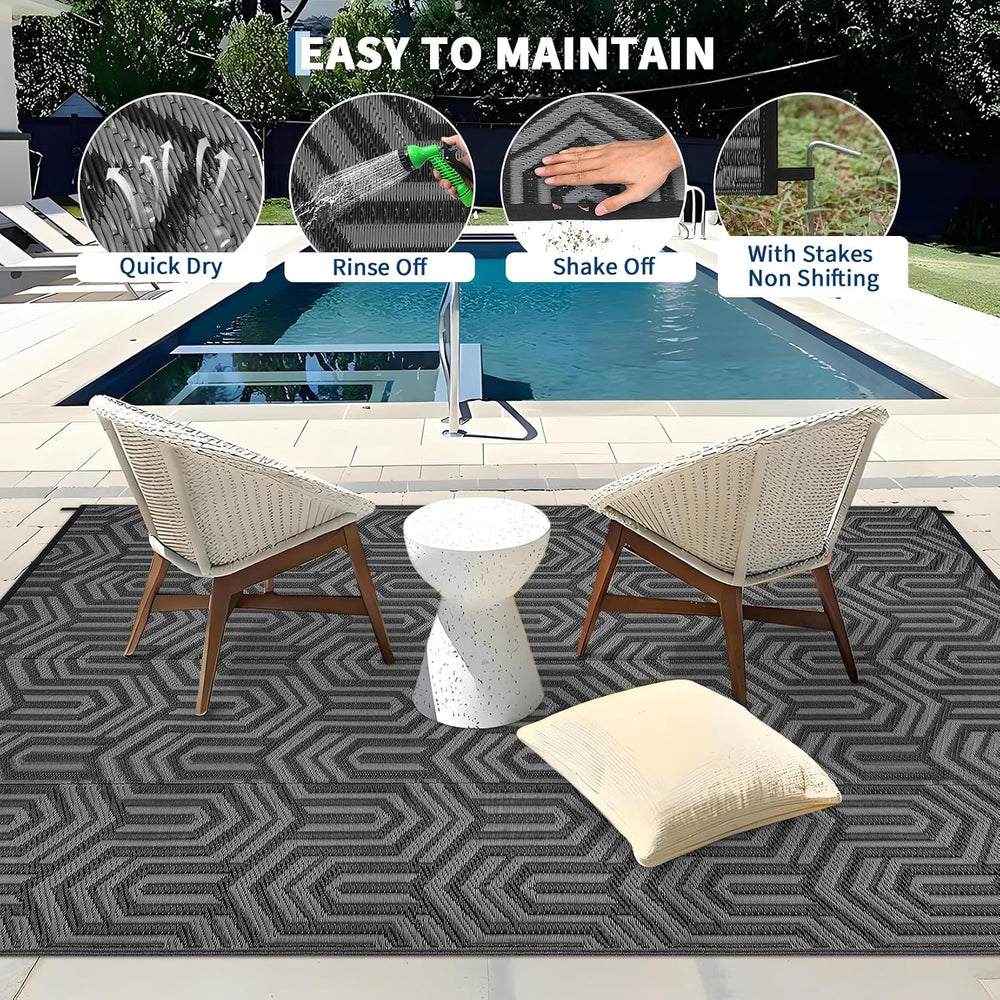 Garvee Outdoor Rug 9x12 ft Waterproof Reversible Patio Mat