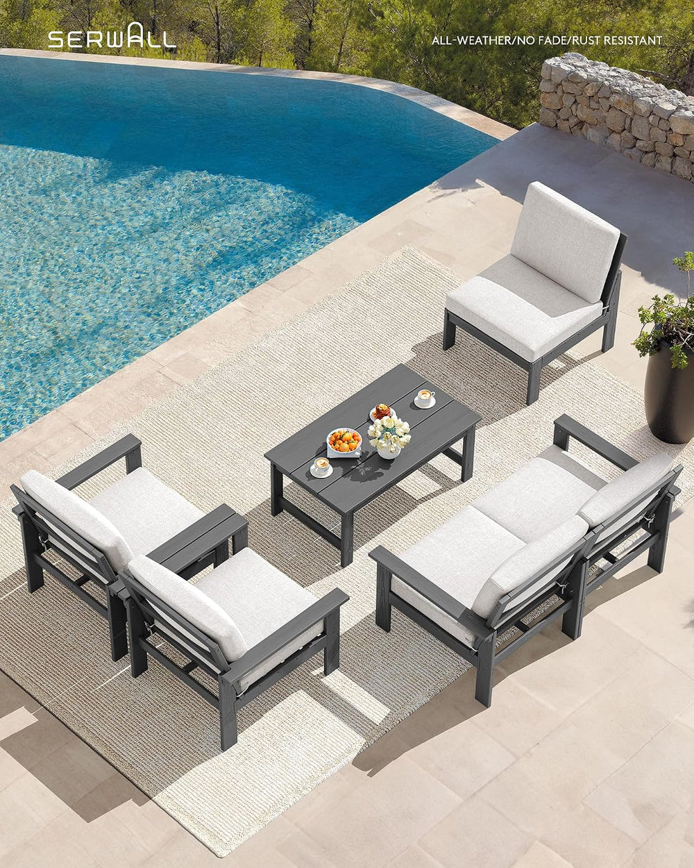 SERWALL HDPE Outdoor Patio Furniture Set Outdoor Couch