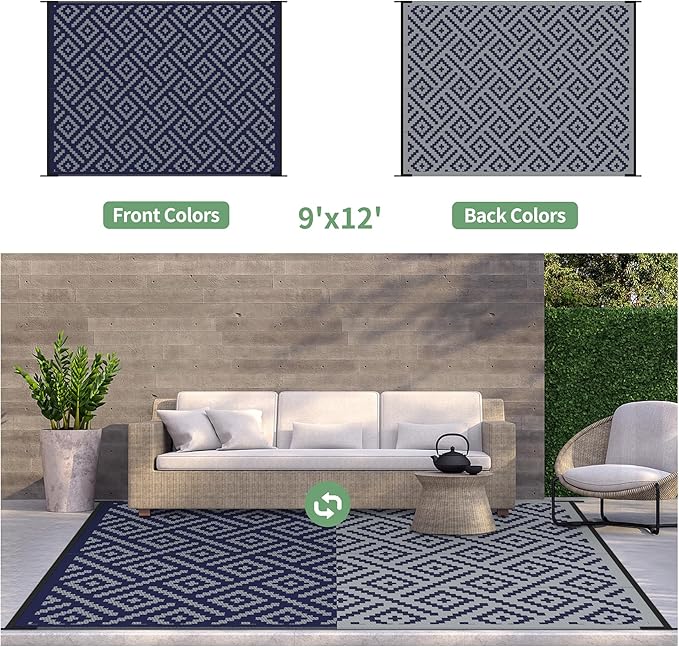 GENIMO Outdoor Rug for Patio Clearance, 9'x12' Waterproof Camping Mat...