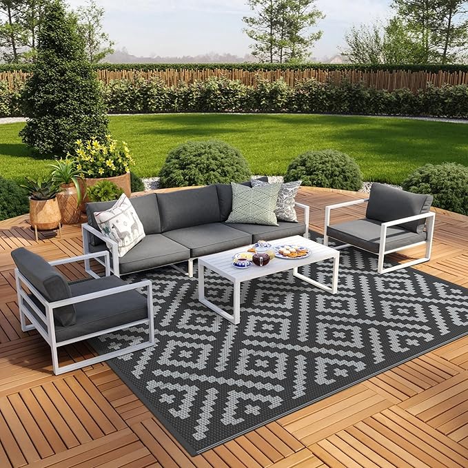 GENIMO Outdoor Rug for Patio Clearance,9'x12' Waterproof Large Mat,Re...