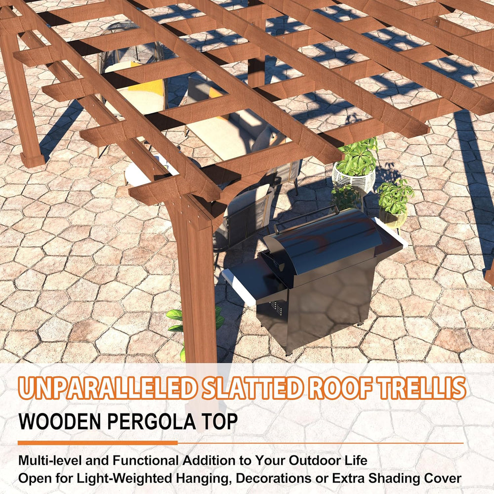 MUPATER 10' x12' Wooden Pergola, Pergola Kit with Stakes, All Cedar W...
