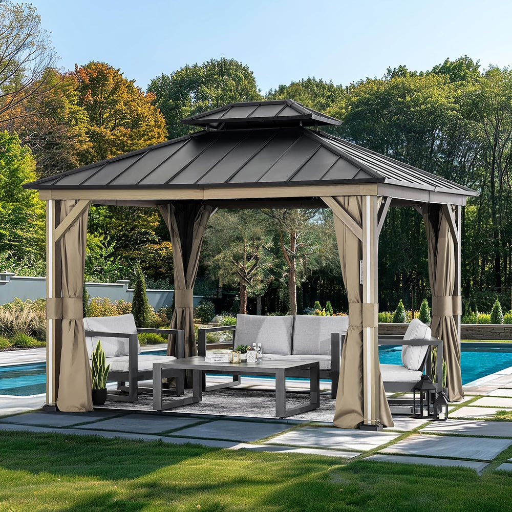 Modern Shade Hardtop Gazebo 10' x 12' with 4 Lights, Outdoor Gazebo w...