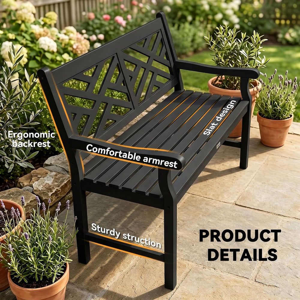 Outsunny Outdoor Garden Bench Wooden Frame Patio Bench 43.25 Inch Black