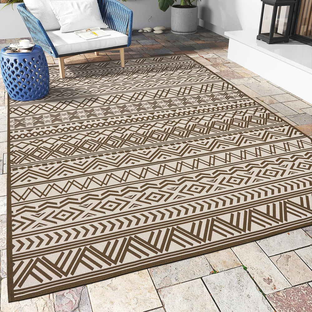 Outdoor Rug Carpet 9x12 ft, Flatweave Textured Outdoor Patio Rug Non Slip Ind...