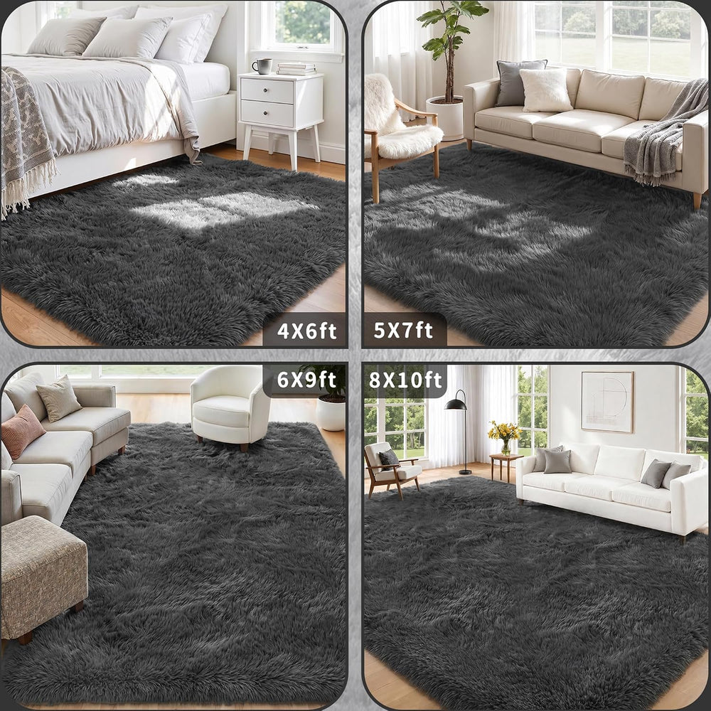 6x9 Area Rugs for Living Room Bedroom,Ultra Soft Fluffy Shag Rug Grey