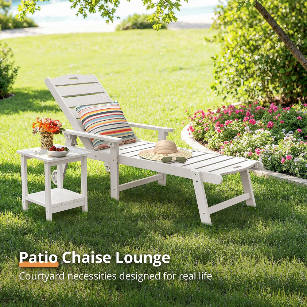 LUE BONA Outdoor Chaise Lounge, 5‑Position, 2‑Pack, White (Set of 2)
