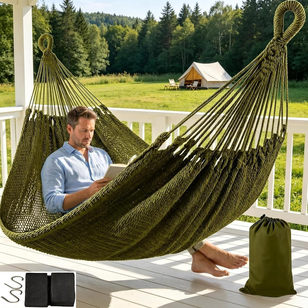 Handwoven Mayan Hammock with Carry Bag, 2 Person Family Size Cotton Nylon Rop...