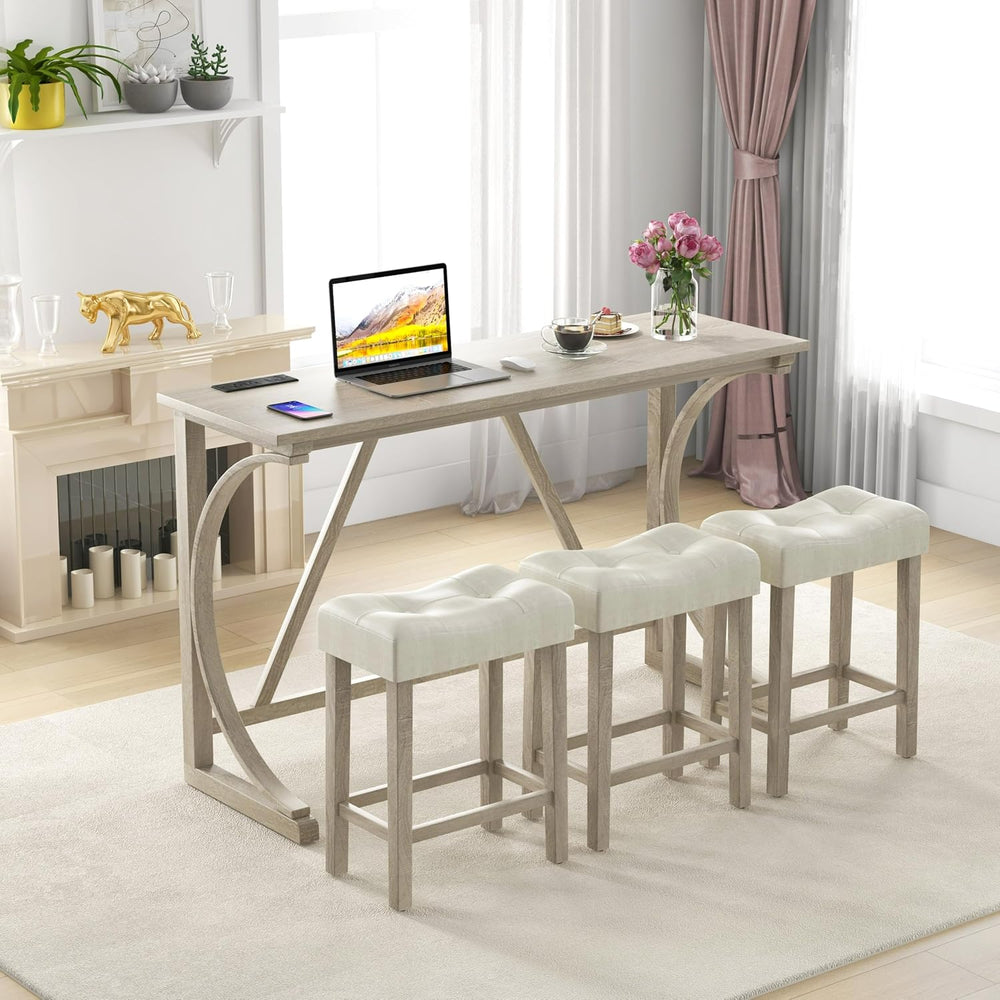 Tangkula 4-Piece Bar Table with Stools, Wooden Dining Bar Table & Chairs ...