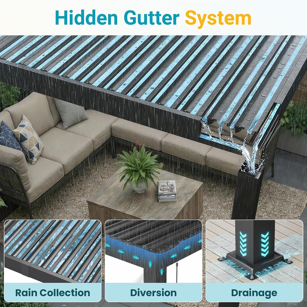 Pergola 10'x12' with Adjustable Roof & Thick Aluminum Frame for A...