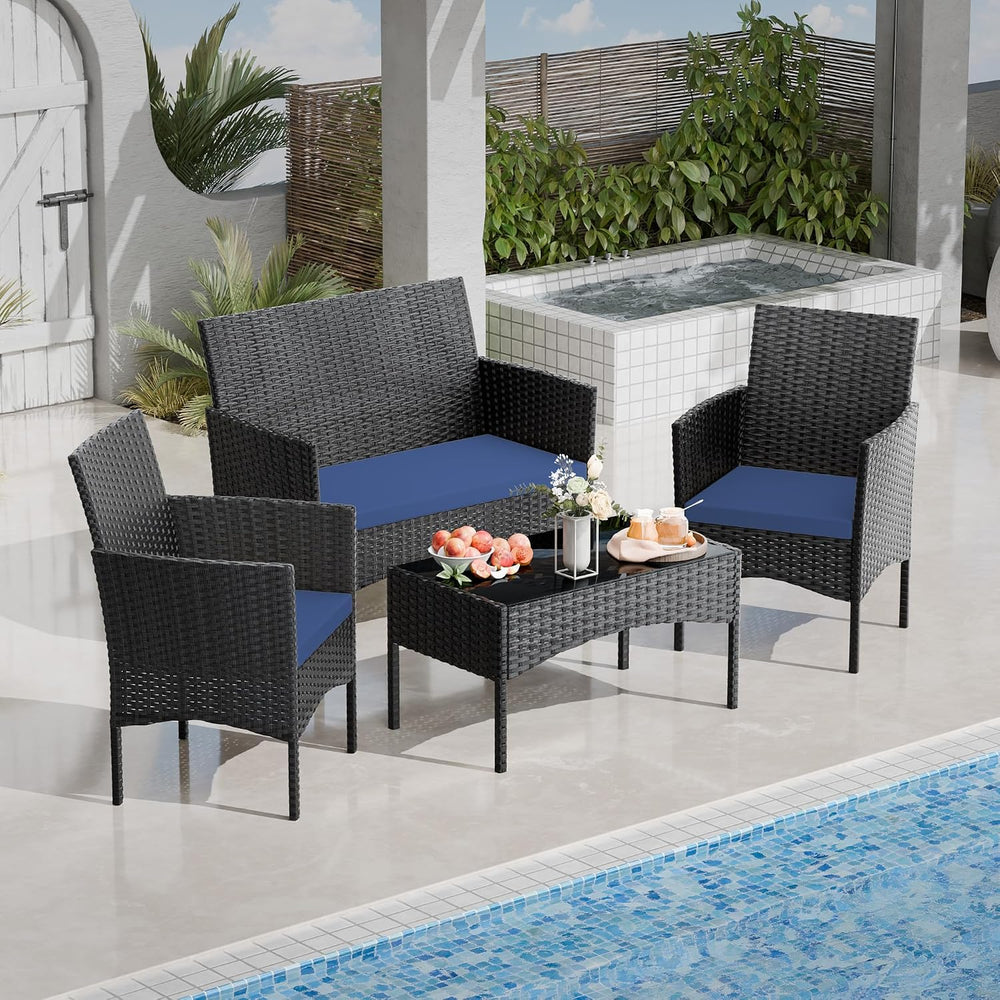 4 Pieces Patio Furniture Set Outdoor Conversation Set Rattan Furniture Set Wi...