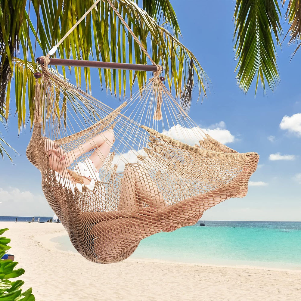Caribbean Hammock Chair with Footrest - 40 inch - Soft-Spun Polyester - (Tan)