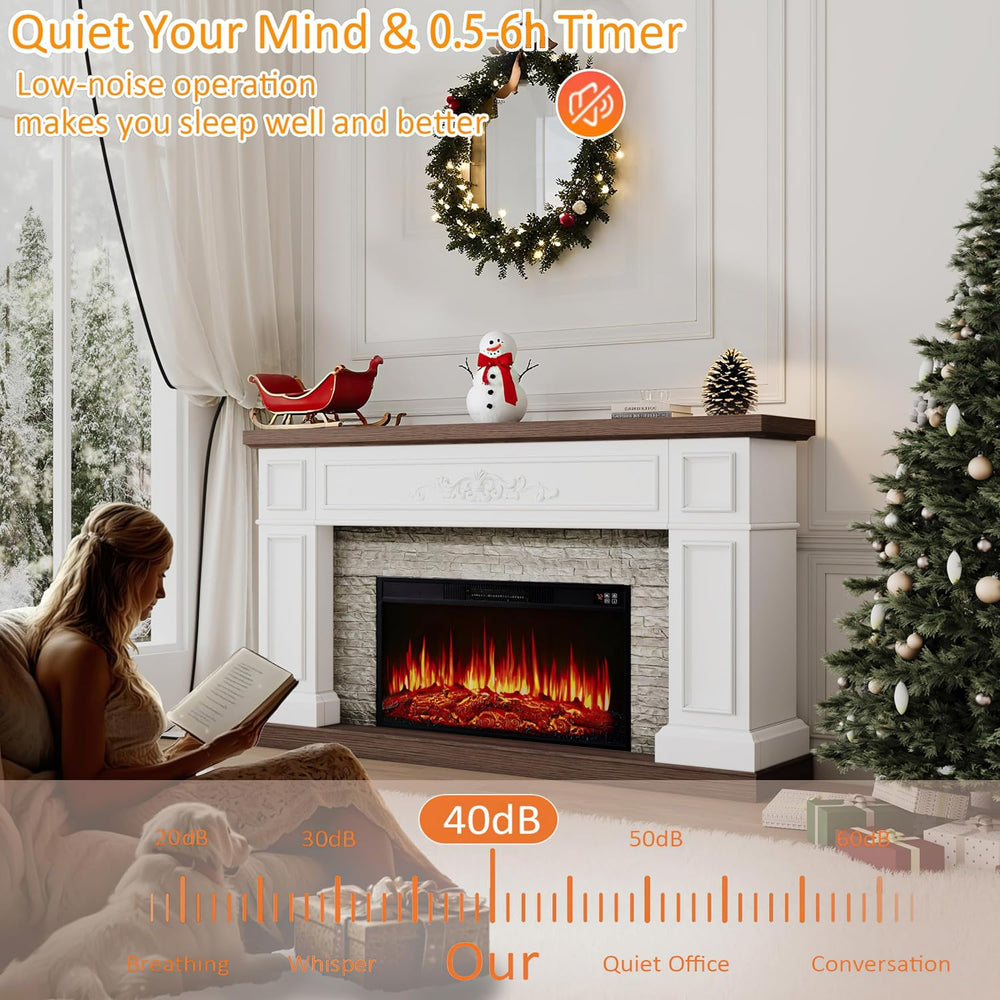 BOSHIRO 60" Landscape Solid Wood Electric Fireplace with Mantel