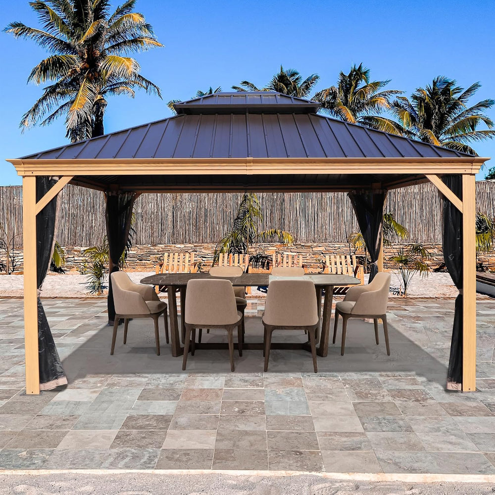 Kozyard Apollo 12’x14’ Hardtop Gazebo, Wooden Coated Aluminum Frame Canopy