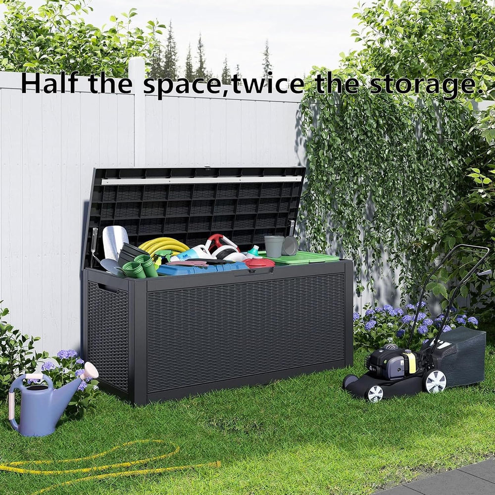 EasyUp 120 Gallon Waterproof Deck Box, Lockable Resin Outdoor Storage Box, Du...