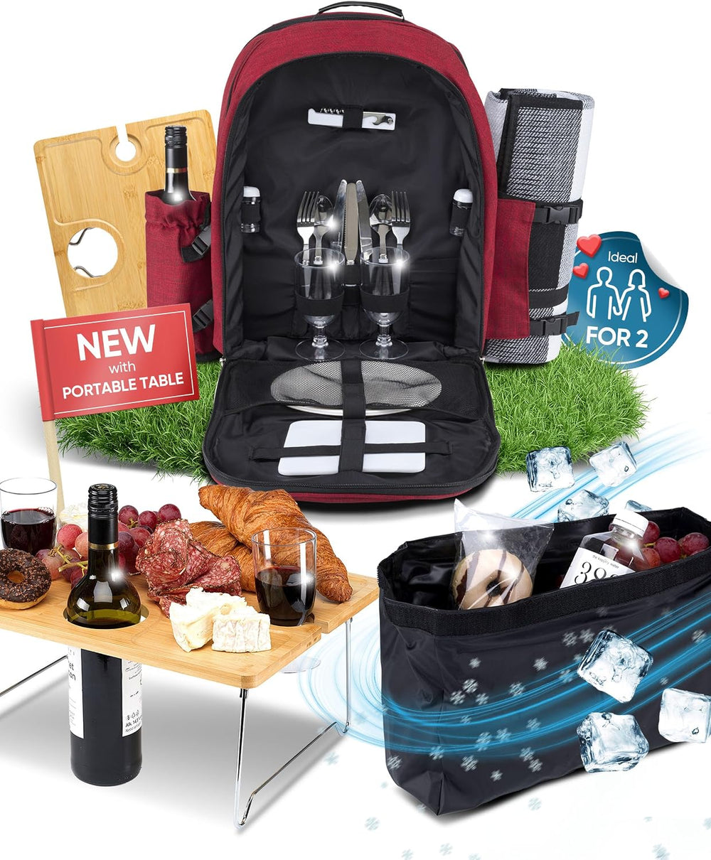 Picnic Backpack for 2 - All-in-One for Couples [with Picnic Blanket & Por...