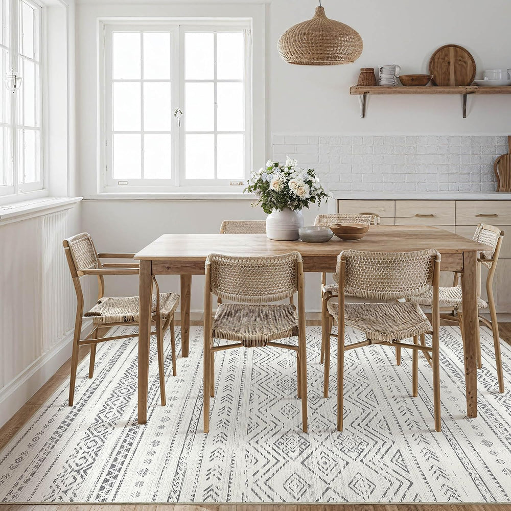 Tortania Area Rug Living Room Rugs- 9x12 Washable Large Soft Neutral Boho Mor...