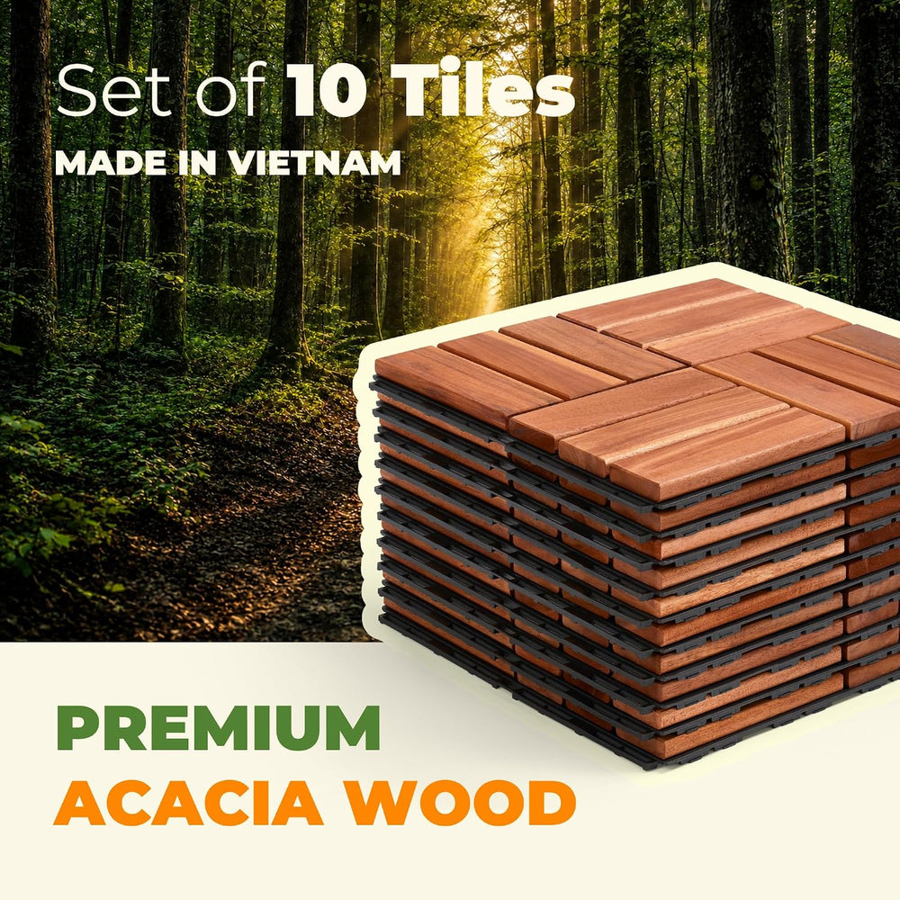 Jurax Interlocking Wood Deck Tiles, 10Pcs Patio Flooring, Red Oak