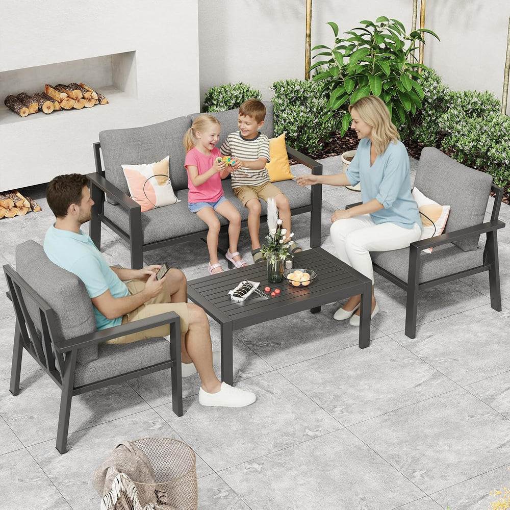Aluminum Outdoor Patio Furniture Sets All-Weather Patio Conversation Set Sect...