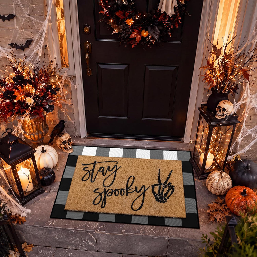 Drydiet Halloween Door Mat, Layered Buffalo Plaid Non Slip Doormat Porch