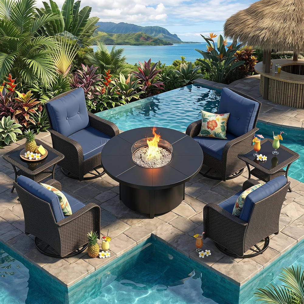Gotland Outdoor Swivel Chairs Set of 2, 7-Pieces Patio Furniture Set with Rou...
