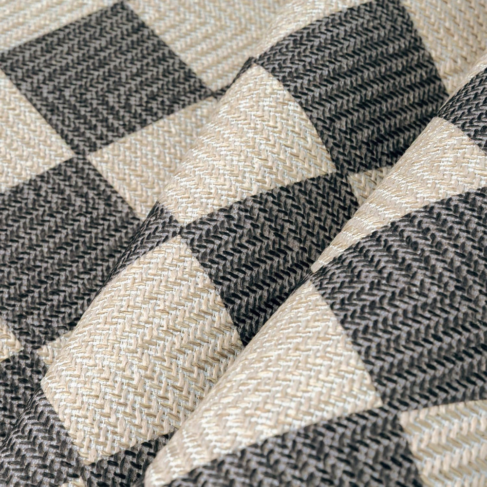 HUGEAR 5x8 Black Beige Checkered Linen Look Indoor Outdoor Rug for Patio