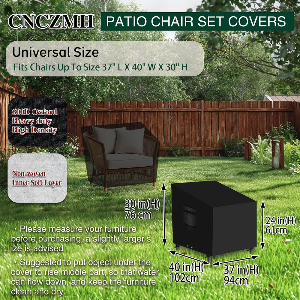 2 Pack Heavy Duty 600D Waterproof Patio Chair Cover 37Wx40Dx24H/30H