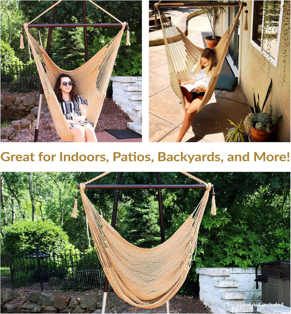 Sunnydaze Hanging Hammock Chair Swing for Patio, Caribbean, Tan
