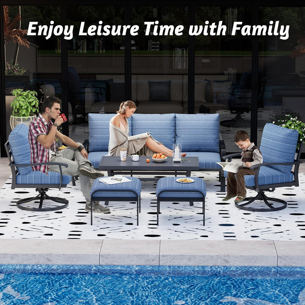 HOMREST Patio Furniture Sets 7 PCS Outdoor Metal Conversation Sets, 360 Degre...