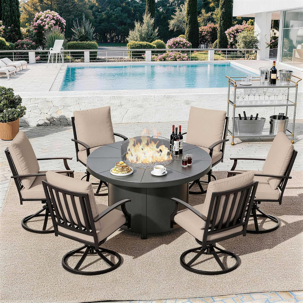 7 Piece Metal Outdoor Patio Furniture Set with 48"/55000 BTU Round Fire ...