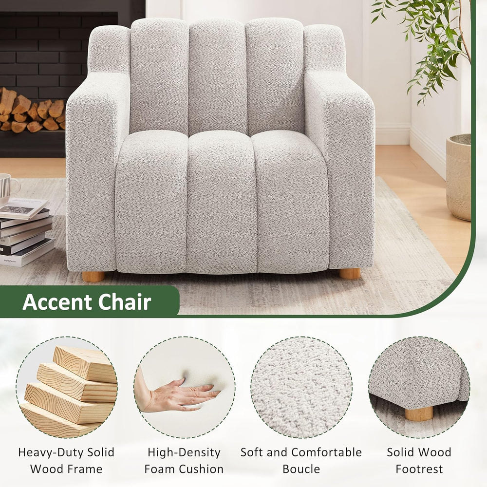 VANOMi Oversized Accent Chair, Modern Living Room Chairs, Boucle Khaki