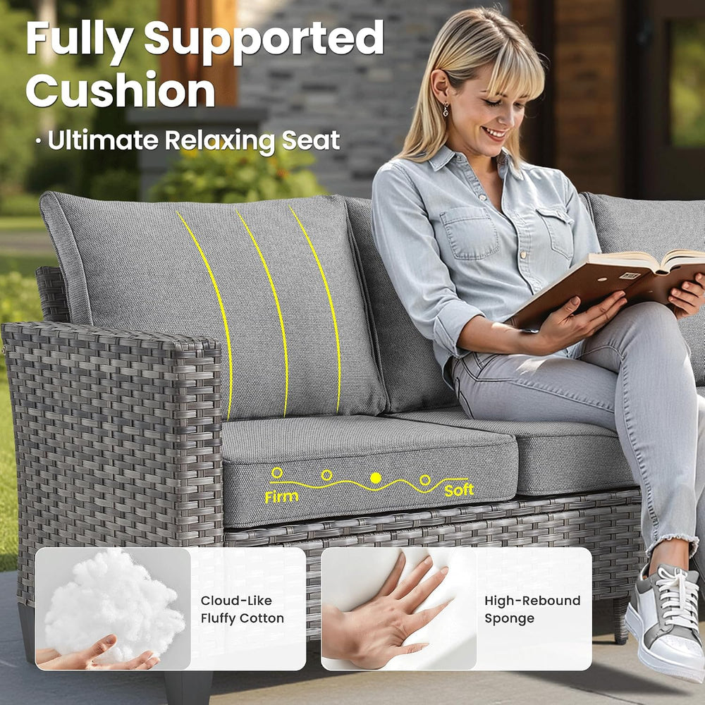 ovios 9 Pieces Patio Furniture Set, Outdoor Wicker Sofa Couch with Swivel Gli...