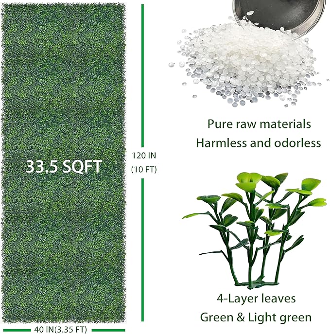 Artificial Boxwood Roll: 40x120 in (33.5 sqft) UV-Anti Faux Ivy Boxwood Hedge...