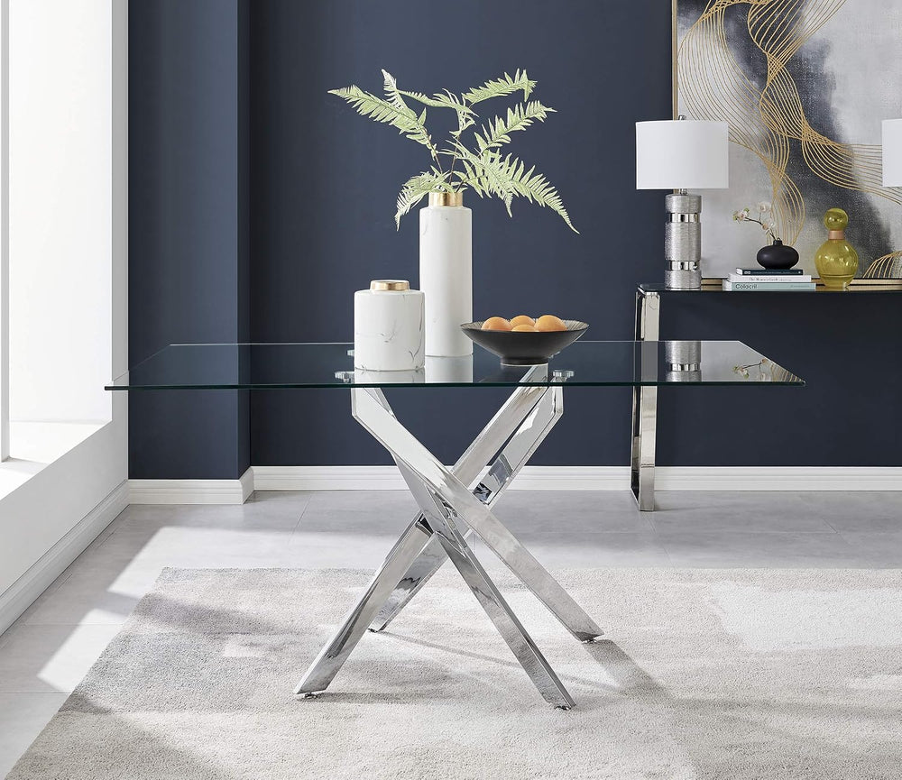 Furniturebox UK Leonardo Glass and Chrome Metal Dining Table and 6 Elephant G...