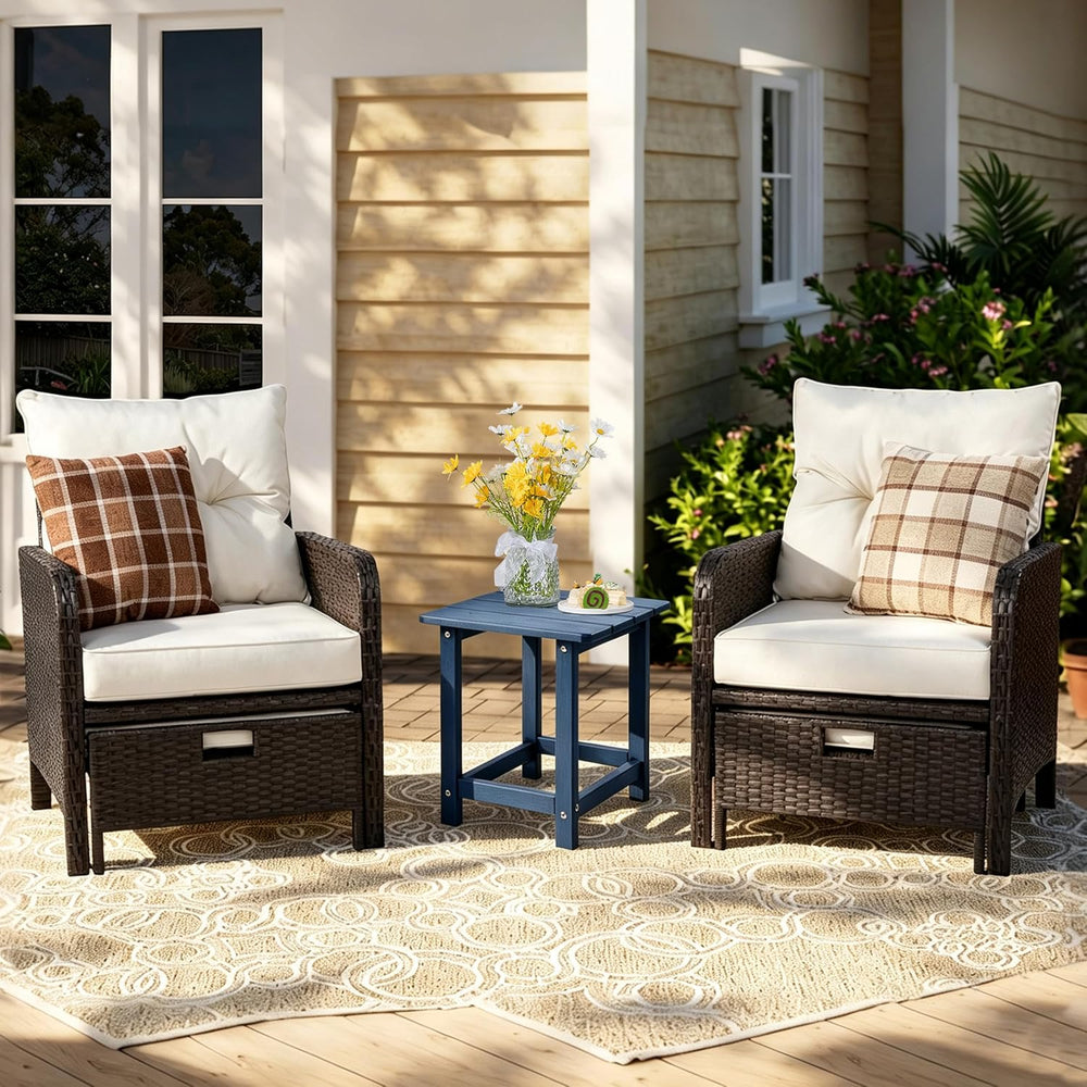 Outdoor Side Table - Square All-Weather HDPE End Table with Wood-Look Finish,...