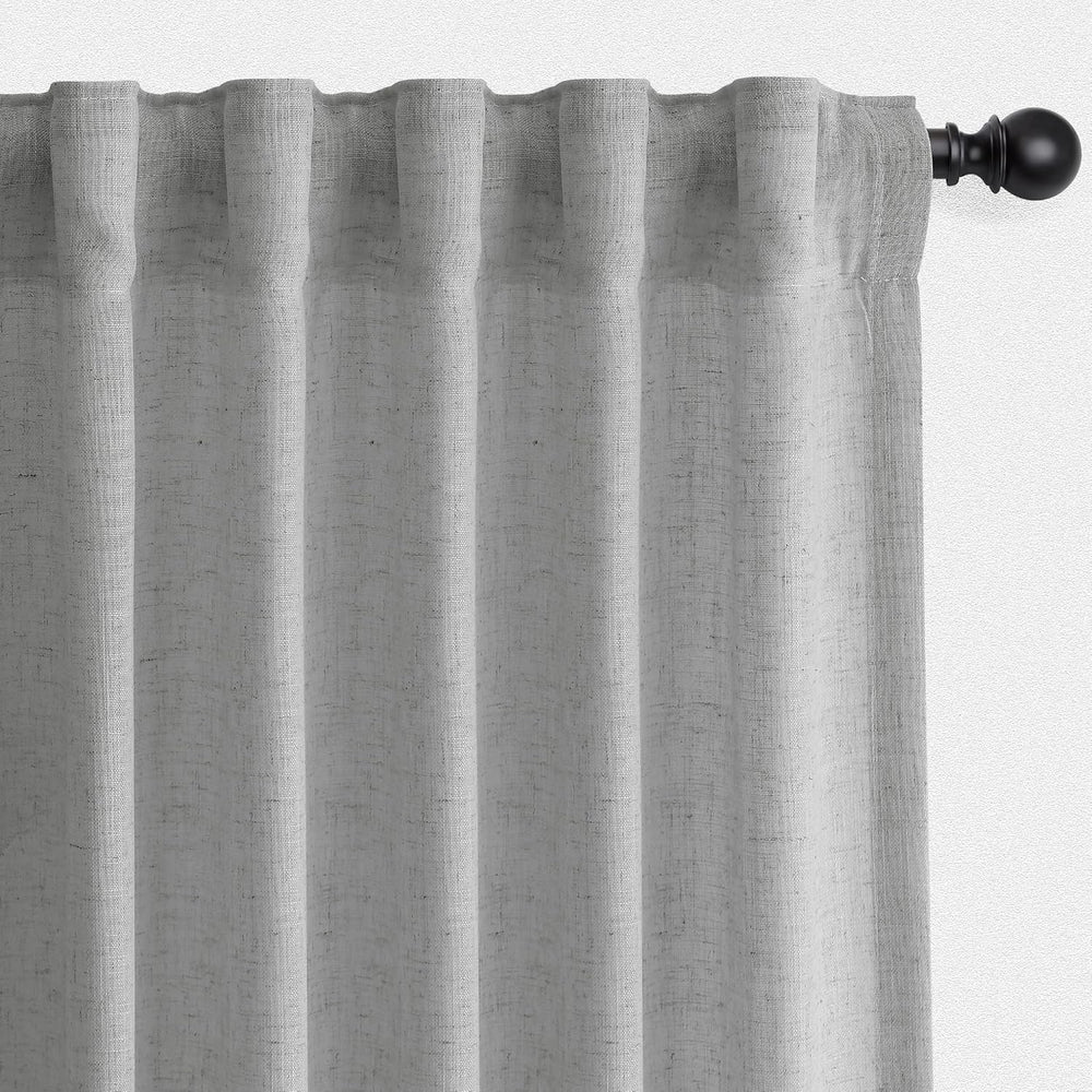 SMABU Linen Curtains 90 Inch Long for Living Room Hook Belt 2 Panels Gray