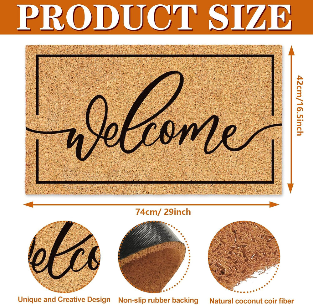 JarThenaAMCS Welcome Natural Coir Doormat with Black Border, 16.5 x 29.1 in