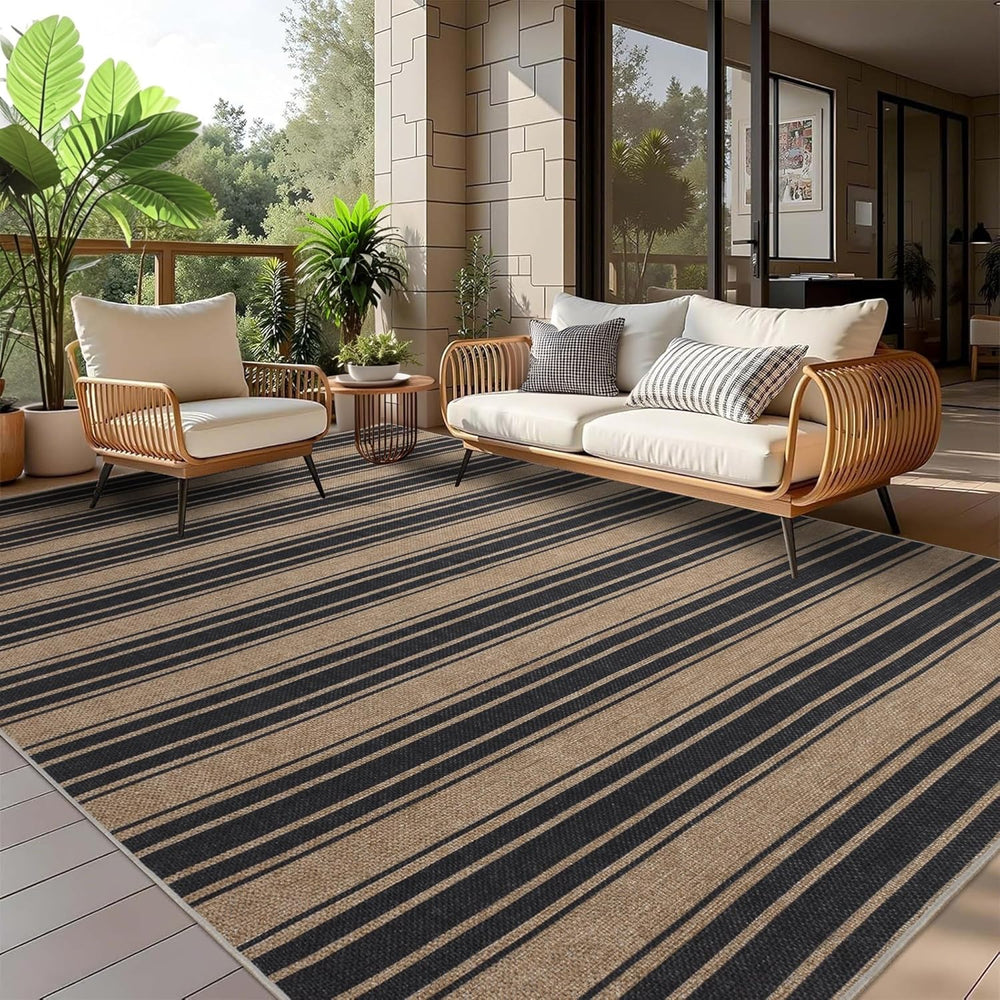 Zeeinx Striped Easy Jute Rug 5x7 Outdoor Patio Rug Neutral Porch Rug