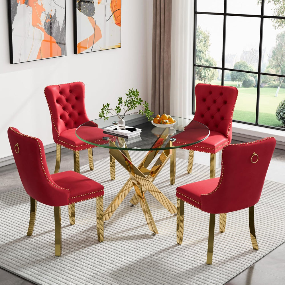 Henf 5 Piece Round Dining Table Set with 4 Upholstered Chairs, 36'' G...