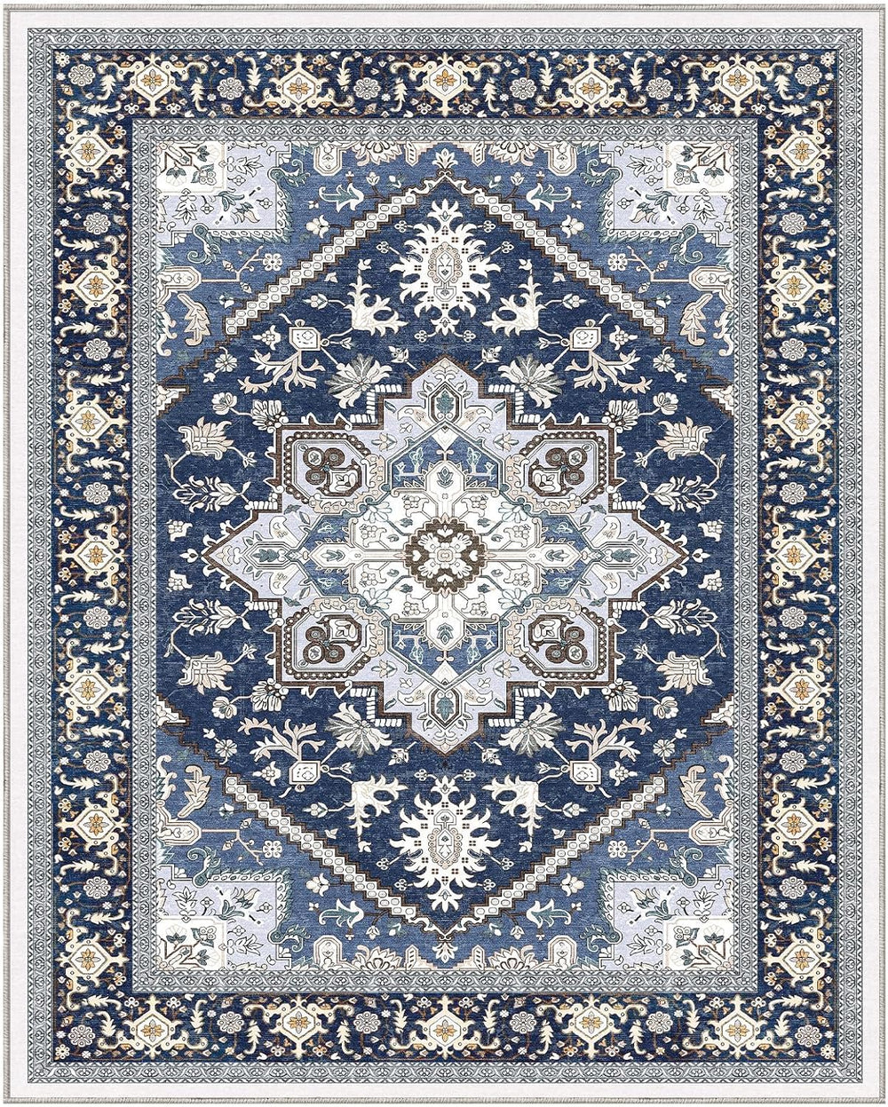 OPPODREAM Soft Area Rugs 8x10, Persian-Inspired Washable Rug, Blue & Gold