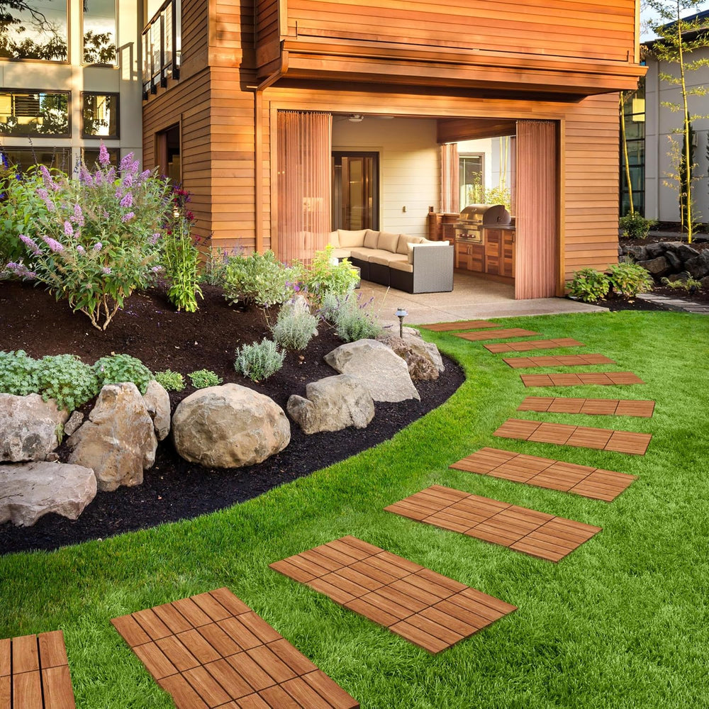 Yaheetech 54PCS Acacia Interlocking Deck Tiles Outdoor Patio Flooring,Wood