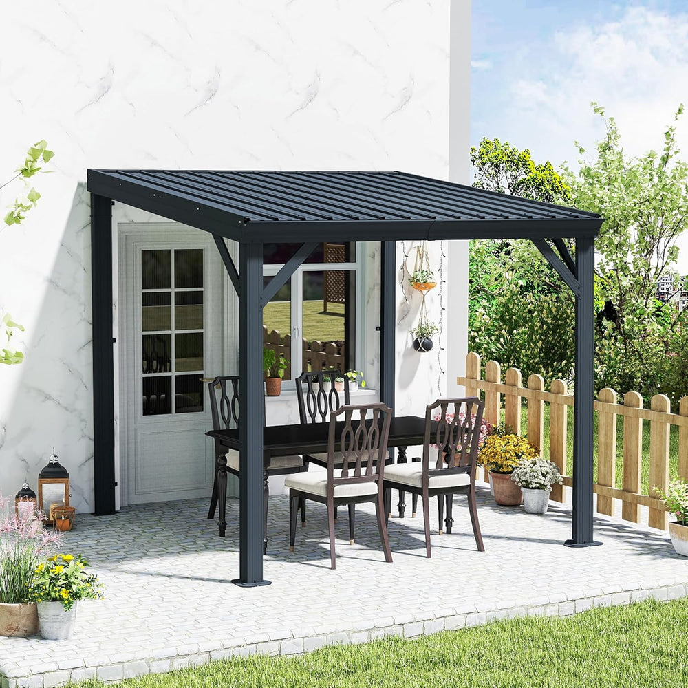 Domi 8' x 8' Lean to Gazebo Outdoor Wall Mounted Gazebo Pergola, Grey
