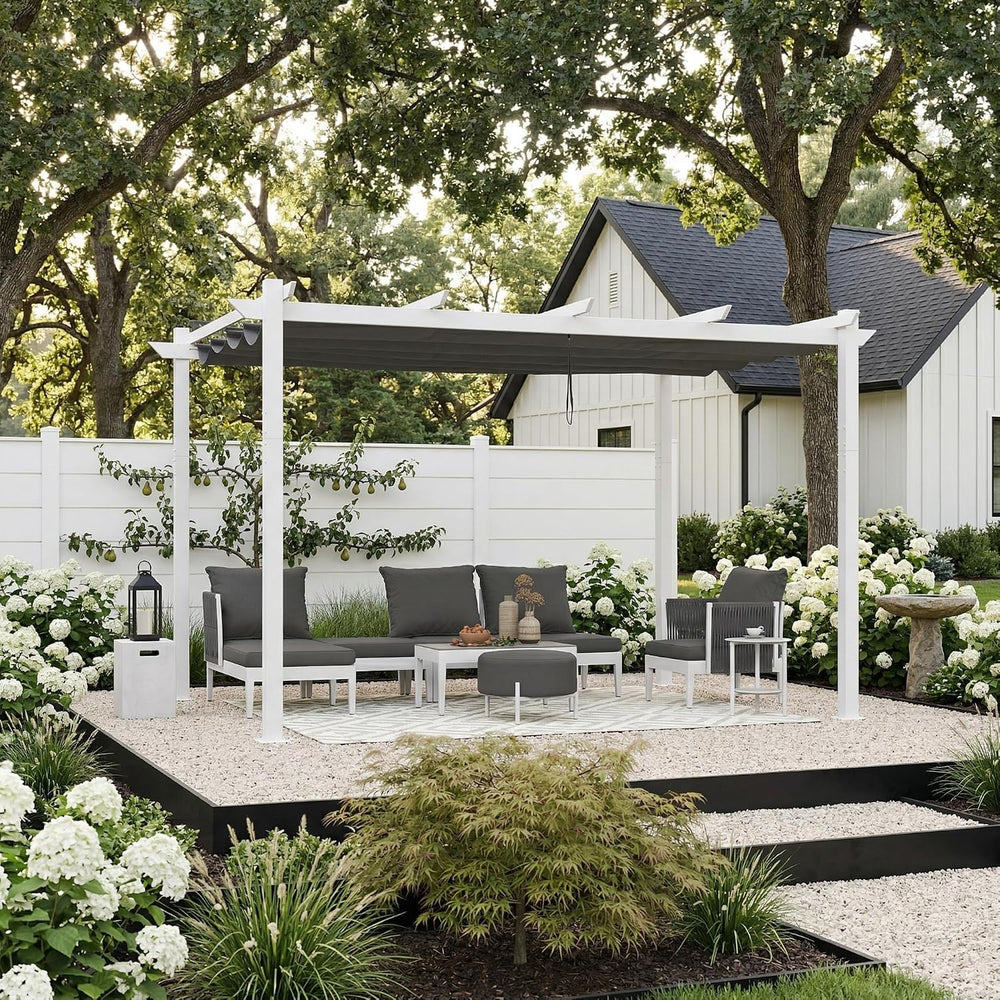 PURPLE LEAF Retractable Pergola 10' x 13' White Pergola, Extra Canopy...